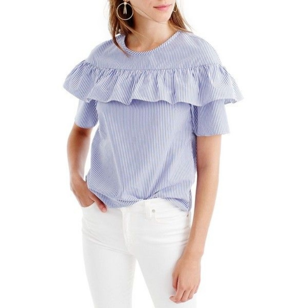 J. Crew Seersucker Shoulder Ruffle Blouse
